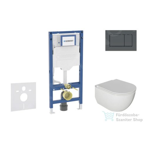 Geberit Duofix falra szerelhető WC szett, Kielle Oudee WC és soft close ülőkével, Geberit Sigma 30 matt/fényes fekete nyomólappal SANI11CA5104B