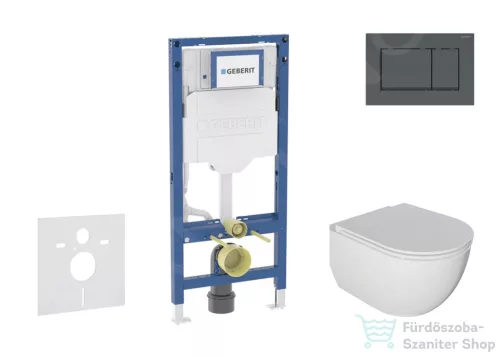Geberit Duofix falra szerelhető WC szett, Kielle Oudee WC és soft close ülőkével, Geberit Sigma 30 matt/fényes fekete nyomólappal SANI11CA5104B
