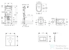Geberit Duofix falra szerelhető WC szett, Kielle Oudee WC és soft close ülőkével, Geberit Sigma 30 matt/fényes fekete nyomólappal SANI11CA5104B