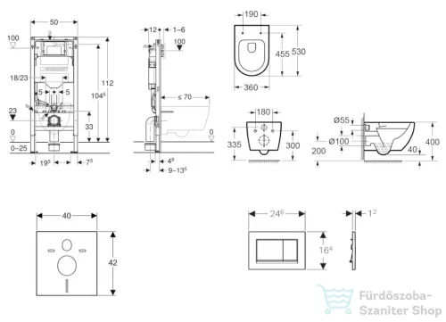 Geberit Duofix falra szerelhető WC szett, Kielle Oudee WC és soft close ülőkével, Geberit Sigma 30 matt/fényes fekete nyomólappal SANI11CA5104B