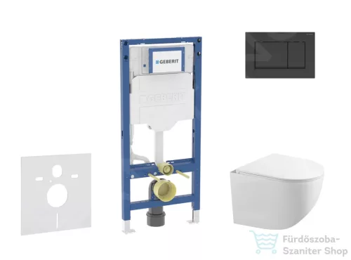 Geberit Duofix falra szerelhető WC szett, Kielle Gaia kompakt WC soft close ülőkével, Geberit Sigma 30 matt/fényes fekete nyomólappal SANI11CA5105B
