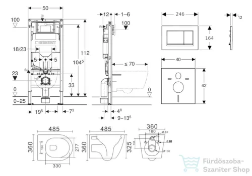 Geberit Duofix falra szerelhető WC szett, Kielle Gaia kompakt WC soft close ülőkével, Geberit Sigma 30 matt/fényes fekete nyomólappal SANI11CA5105B