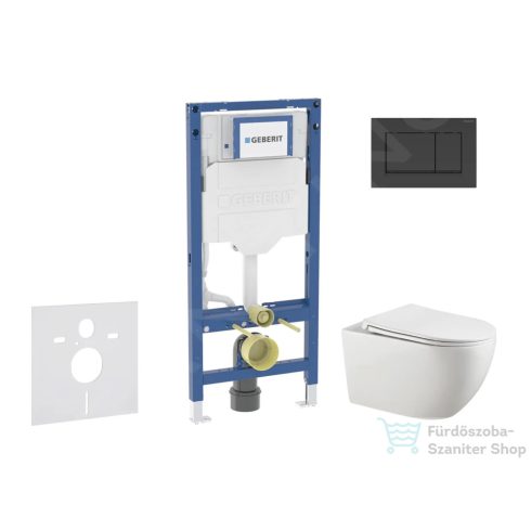 Geberit Duofix falra szerelhető WC szett, Kielle Gaia WC és soft close ülőkével, Geberit Sigma 30 matt/fényes fekete nyomólappal SANI11CA5106B
