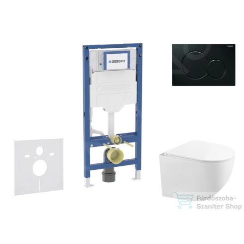 Geberit Duofix falra szerelhető WC szett, Kielle Gaia kompakt WC soft close ülőkével, Geberit Sigma 01 fényes fekete nyomólappal SANI11CA5117B