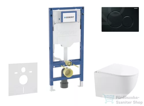 Geberit Duofix falra szerelhető WC szett, Kielle Gaia kompakt WC soft close ülőkével, Geberit Sigma 01 fényes fekete nyomólappal SANI11CA5117B
