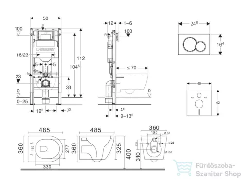 Geberit Duofix falra szerelhető WC szett, Kielle Gaia kompakt WC soft close ülőkével, Geberit Sigma 01 fényes fekete nyomólappal SANI11CA5117B