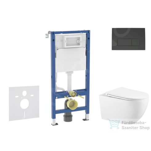 Geberit Duofix falra szerelhető WC szett, Kielle Gaia WC és soft close ülőke, Geberit Delta 50 matt fekete nyomólappal SANI11CA5118B