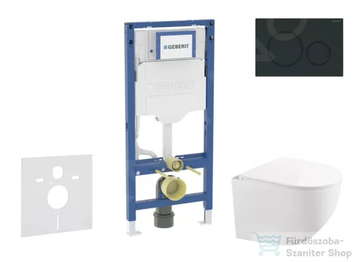 Geberit Duofix falra szerelhető WC szett, Kielle Gaia kompakt WC soft close ülőkével, Geberit Sigma 20 matt/fényes fekete nyomólappal SANI11CA5119B