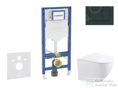 Geberit Duofix falra szerelhető WC szett, Kielle Gaia kompakt WC soft close ülőkével, Geberit Sigma 30 fényes/matt fekete nyomólappal SANI11CA5120B