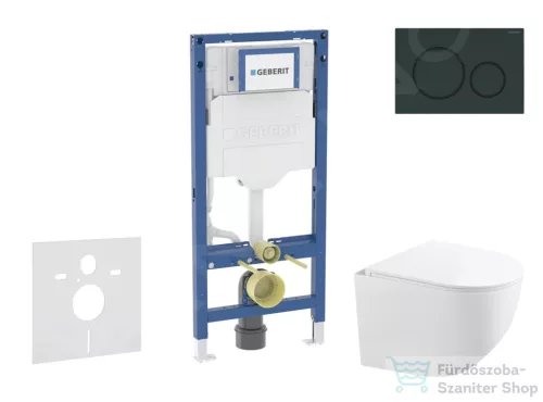 Geberit Duofix falra szerelhető WC szett, Kielle Gaia kompakt WC soft close ülőkével, Geberit Sigma 20 fényes/matt fekete nyomólappal SANI11CA5121B
