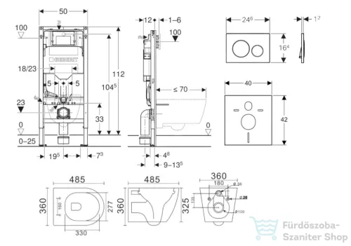 Geberit Duofix falra szerelhető WC szett, Kielle Gaia kompakt WC soft close ülőkével, Geberit Sigma 20 fényes/matt fekete nyomólappal SANI11CA5121B