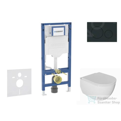 Geberit Duofix falra szerelhető WC szett, Kielle Oudee WC és soft close ülőkével, Geberit Sigma 20 matt/fényes fekete nyomólappal SANI11CA5128B