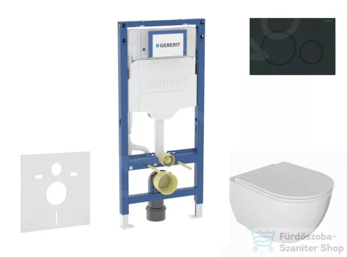 Geberit Duofix falra szerelhető WC szett, Kielle Oudee WC és soft close ülőkével, Geberit Sigma 20 matt/fényes fekete nyomólappal SANI11CA5128B