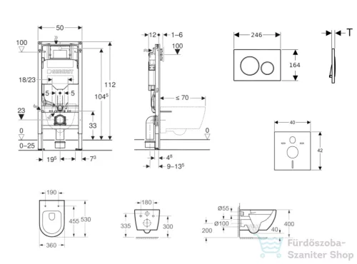 Geberit Duofix falra szerelhető WC szett, Kielle Oudee WC és soft close ülőkével, Geberit Sigma 20 fényes/matt fekete nyomólappal SANI11CA5131B