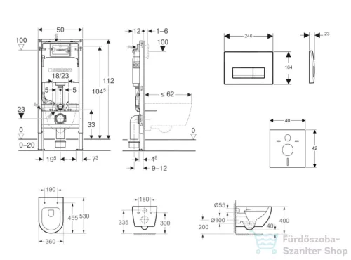Geberit Duofix falra szerelhető WC szett, Kielle Oudee WC és softclose ülőkével, Geberit Delta 50 matt fekete nyomólappal SANI11CA5132B
