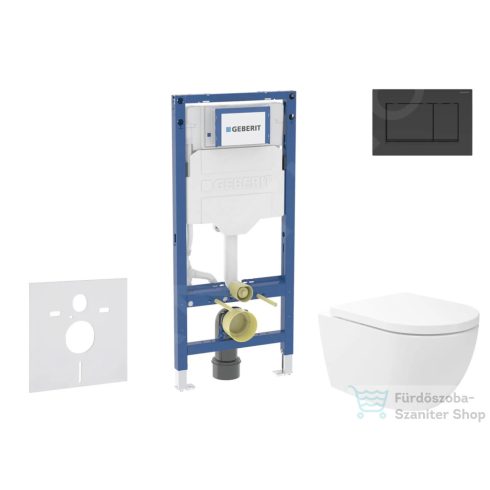 Geberit Duofix falra szerelhető WC szett, Kielle Oudee Vortex WC és soft close ülőkével, Geberit Sigma 30 matt/fényes fekete nyomólappal SANI11CA5144B
