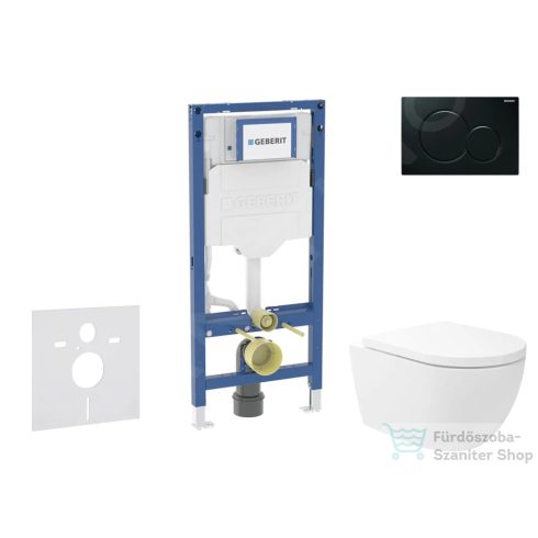 Geberit Duofix falra szerelhető WC szett, Kielle Oudee Vortex WC és soft close ülőkével, Geberit Sigma 01 fényes fekete nyomólappal SANI11CA5145B