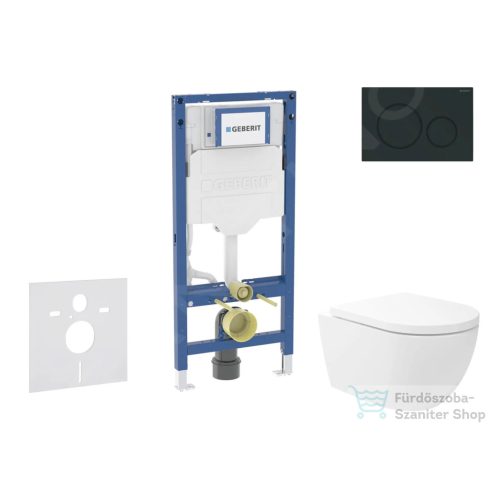 Geberit Duofix falra szerelhető WC szett, Kielle Oudee Vortex WC soft close ülőkével, Sigma 20 matt/fényest fekete nyomólappal SANI11CA5146B