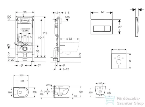 Geberit Duofix falra szerelhető WC szett, Kielle Oudee Vortex WC és soft close ülőke, Geberit Delta 50 matt fekete nyomólappal SANI11CA5155B