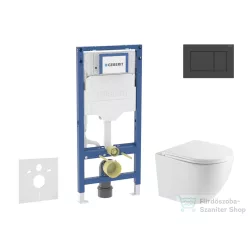   Geberit Duofix falra szerelhető WC szett, Kielle OUDEE Vortex rimless+ WC softclose ülőkével, Geberit Sigma 30 matt/fényes fekete nyomólappal, fehér SANI11CA5156