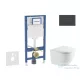 Geberit Duofix falra szerelhető WC szett, Kielle OUDEE Vortex rimless+ WC softclose ülőkével, Geberit Sigma 30 matt/fényes fekete nyomólappal, fehér SANI11CA5156