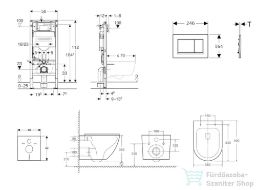 Geberit Duofix falra szerelhető WC szett, Kielle OUDEE Vortex rimless+ WC softclose ülőkével, Geberit Sigma 30 matt/fényes fekete nyomólappal, fehér SANI11CA5156