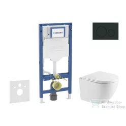   Geberit Duofix falra szerelhető WC szett, Kielle OUDEE Vortex rimless+ WC softclose ülőkével, Geberit Sigma 20 matt/fényes fekete nyomólappal, fehér SANI11CA5157