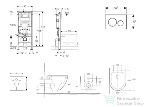 Geberit Duofix falra szerelhető WC szett, Kielle OUDEE Vortex rimless+ WC softclose ülőkével, Geberit Sigma 20 matt/fényes fekete nyomólappal, fehér SANI11CA5157