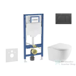   Geberit Duofix falra szerelhető WC szett, Kielle OUDEE Vortex rimless+ WC softclose ülőkével, Geberit Sigma 30 fényes/matt fekete nyomólappal, fehér SANI11CA5158