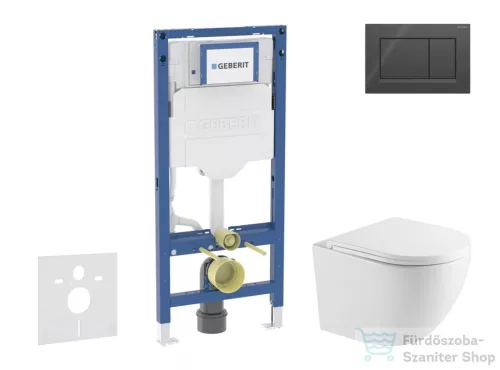 Geberit Duofix falra szerelhető WC szett, Kielle OUDEE Vortex rimless+ WC softclose ülőkével, Geberit Sigma 30 fényes/matt fekete nyomólappal, fehér SANI11CA5158
