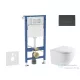 Geberit Duofix Basic falra szerelhető WC szett, Kielle OUDEE Vortex rimless+ WC softclose ülőkével, Geberit Delta 50 matt fekete nyomólappal SANI11CA5160