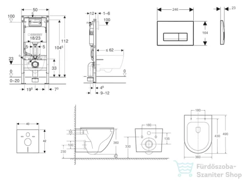Geberit Duofix Basic falra szerelhető WC szett, Kielle OUDEE Vortex rimless+ WC softclose ülőkével, Geberit Delta 50 matt fekete nyomólappal SANI11CA5160