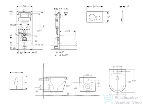Geberit Duofix falra szerelhető WC szett, Kielle NEFIA Vortex rimless+ WC softclose ülőkével, Geberit Sigma 20 matt/fényes fekete nyomólappal, fehér SANI11CA5163