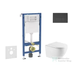   Geberit Duofix Basic falra szerelhető WC szett, Kielle OUDEE Vortex rimless+ WC softclose ülőkével, Geberit Delta 50 matt fekete nyomólappal, fehér SANI11CA5172
