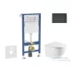 Geberit Duofix Basic falra szerelhető WC szett, Kielle OUDEE Vortex rimless+ WC softclose ülőkével, Geberit Delta 50 matt fekete nyomólappal, fehér SANI11CA5172