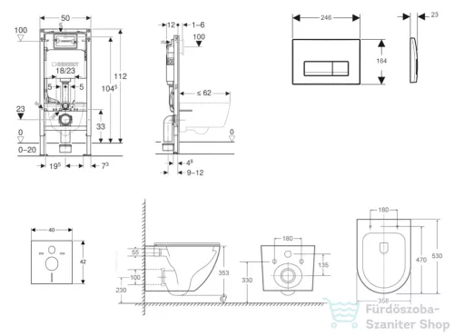 Geberit Duofix Basic falra szerelhető WC szett, Kielle OUDEE Vortex rimless+ WC softclose ülőkével, Geberit Delta 50 matt fekete nyomólappal, fehér SANI11CA5172