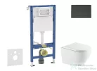 Geberit Duofix Basic falra szerelhető WC szett, Kielle OUDEE Vortex rimless+ WC softclose ülőkével, Geberit Delta 50 matt fekete nyomólappal, fehér SANI11CA5178