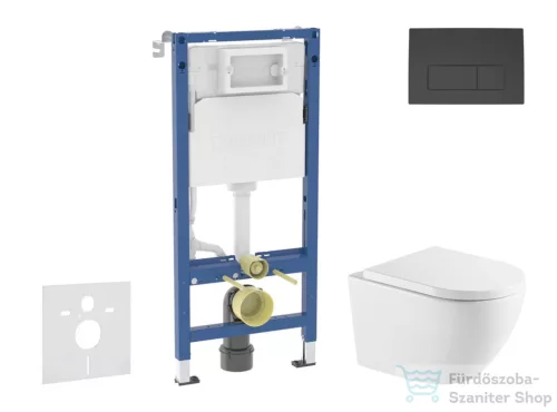 Geberit Duofix Basic falra szerelhető WC szett, Kielle OUDEE Vortex rimless+ WC softclose ülőkével, Geberit Delta 50 matt fekete nyomólappal, fehér SANI11CA5178