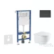 Geberit Duofix Basic falra szerelhető WC szett, Kielle OUDEE Vortex rimless+ WC softclose ülőkével, Geberit Delta 50 matt fekete nyomólappal, fehér SANI11CA5178