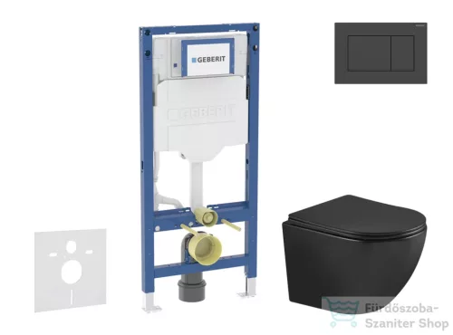 Geberit Duofix falra szerelhető WC szett, Kielle OUDEE Vortex rimless+ WC softclose ülőkével, Geberit Sigma 30 matt/fényes fekete nyomólappal, matt fekete SANI11CA5503
