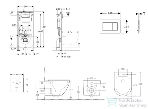 Geberit Duofix falra szerelhető WC szett, Kielle OUDEE Vortex rimless+ WC softclose ülőkével, Geberit Sigma 30 matt/fényes fekete nyomólappal, matt fekete SANI11CA5503