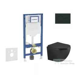   Geberit Duofix falra szerelhető WC szett, Kielle OUDEE Vortex rimless+ WC softclose ülőkével, Geberit Sigma 20 matt/fényes fekete nyomólappal, matt fekete SANI11CA5504
