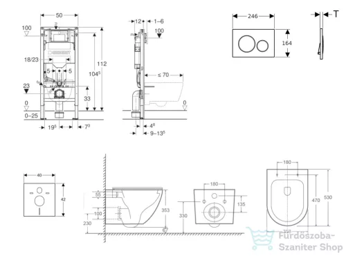 Geberit Duofix falra szerelhető WC szett, Kielle OUDEE Vortex rimless+ WC softclose ülőkével, Geberit Sigma 20 matt/fényes fekete nyomólappal, matt fekete SANI11CA5504