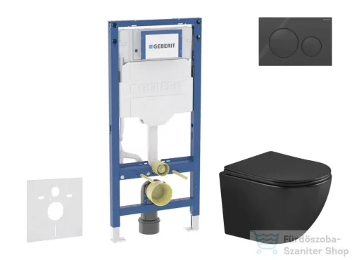 Geberit Duofix falra szerelhető WC szett, Kielle OUDEE Vortex rimless+ WC softclose ülőkével, Geberit Sigma 20 fényes/matt fekete nyomólappal, matt fekete SANI11CA5506
