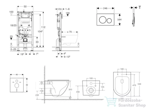 Geberit Duofix falra szerelhető WC szett, Kielle OUDEE Vortex rimless+ WC softclose ülőkével, Geberit Sigma 20 fényes/matt fekete nyomólappal, matt fekete SANI11CA5506