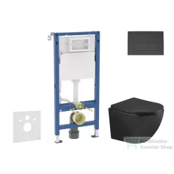   Geberit Duofix Basic falra szerelhető WC szett, Kielle OUDEE Vortex rimless+ WC softclose ülőkével, Geberit Delta 50 matt fekete nyomólappal, matt fekete SANI11CA5507