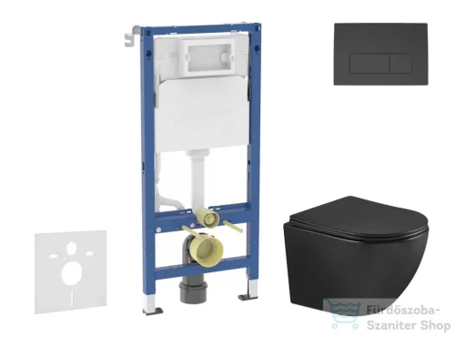 Geberit Duofix Basic falra szerelhető WC szett, Kielle OUDEE Vortex rimless+ WC softclose ülőkével, Geberit Delta 50 matt fekete nyomólappal, matt fekete SANI11CA5507