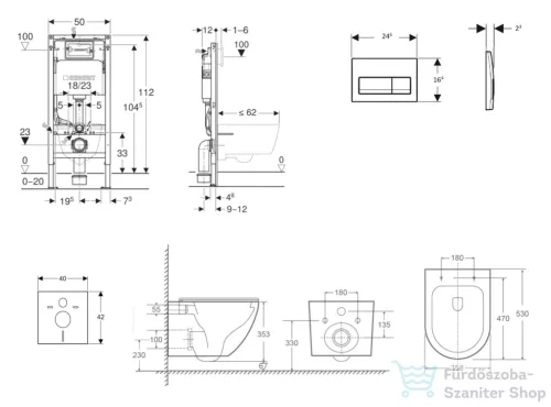 Geberit Duofix Basic falra szerelhető WC szett, Kielle OUDEE Vortex rimless+ WC softclose ülőkével, Geberit Delta 50 matt fekete nyomólappal, matt fekete SANI11CA5507