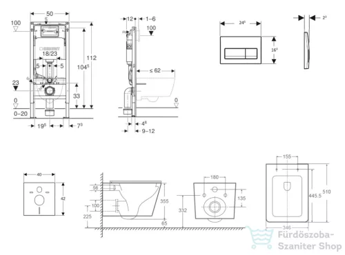 Geberit Duofix Basic falra szerelhető WC szett, Kielle ARKAS I Vortex rimless+ WC softclose ülőkével, Geberit Delta 50 matt fekete nyomólappal, matt fekete SANI11CA5513
