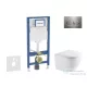 Geberit Duofix falra szerelhető WC szett, Kielle OUDEE Vortex rimless+ WC softclose ülőkével, Geberit Sigma 20 rozsdamentes acél nyomólappal, fehér SANI11CA6170
